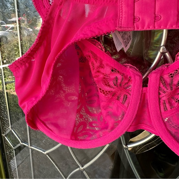 Wacoal 38D hot Pink 851166 Bra floral lace sheer adjustable bows all dressed up - Picture 6 of 6